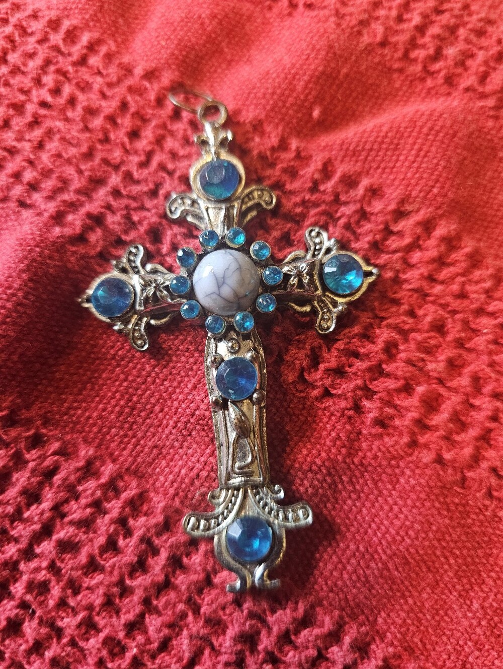 Silver Cross With Blue Stones